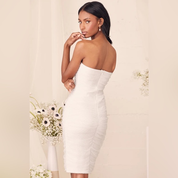 Lulus White Polka Dot Ruched Strapless Bustier Dress XS - Picture 3 of 9